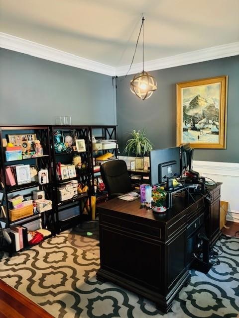 Home office featuring crown molding