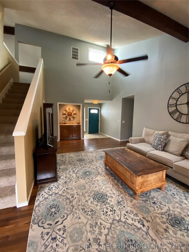 Living room with vaulted ceilings
