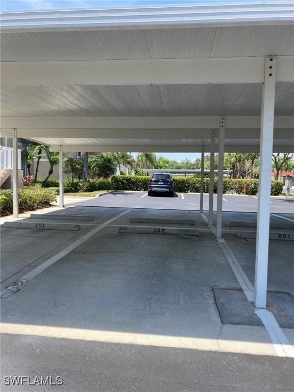 View of covered parking lot