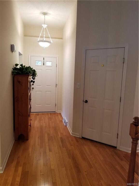 Entrance with hardwood flooring