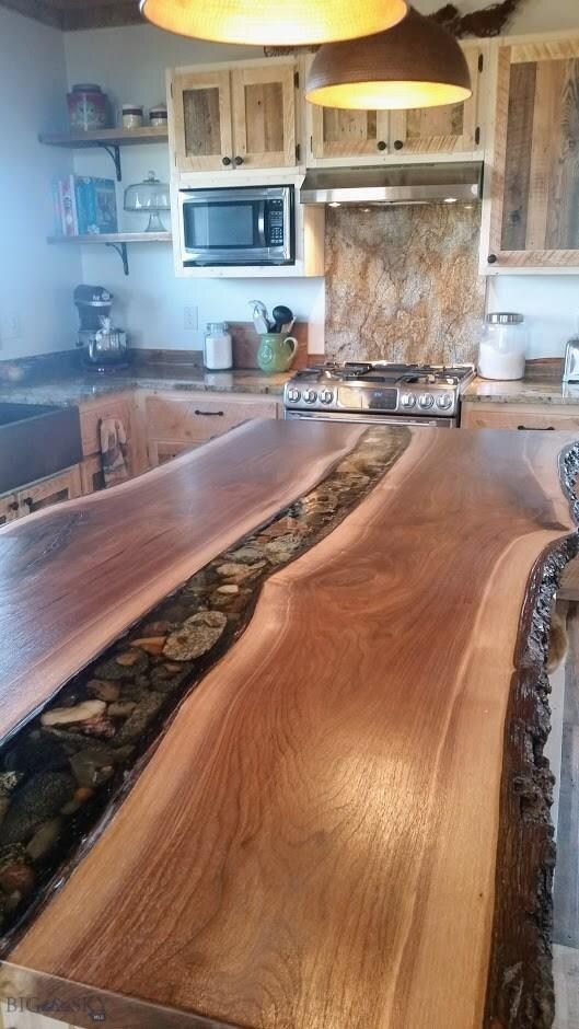 Live-edge walnut kitchen island