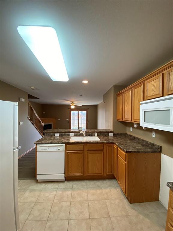 Living room, tile flooring.