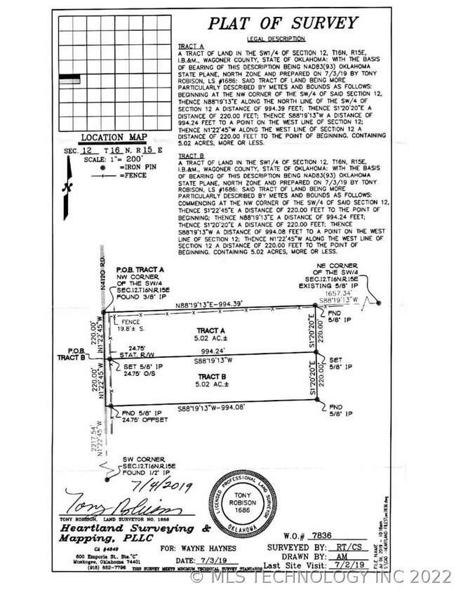 Survey: 2Five Acre Tracts.    Tract “A 