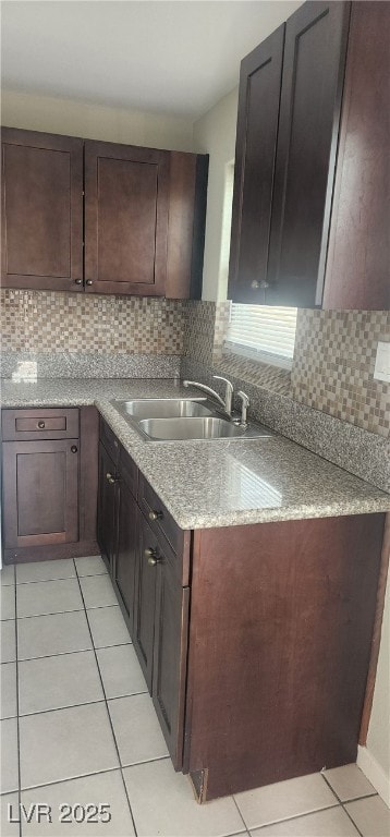 Kitchen with dark brown cabinetry, tasteful backsp