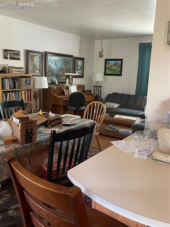 View of dining room and living room from kitchen