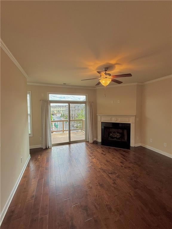 Unfurnished living room featuring ornamental moldi