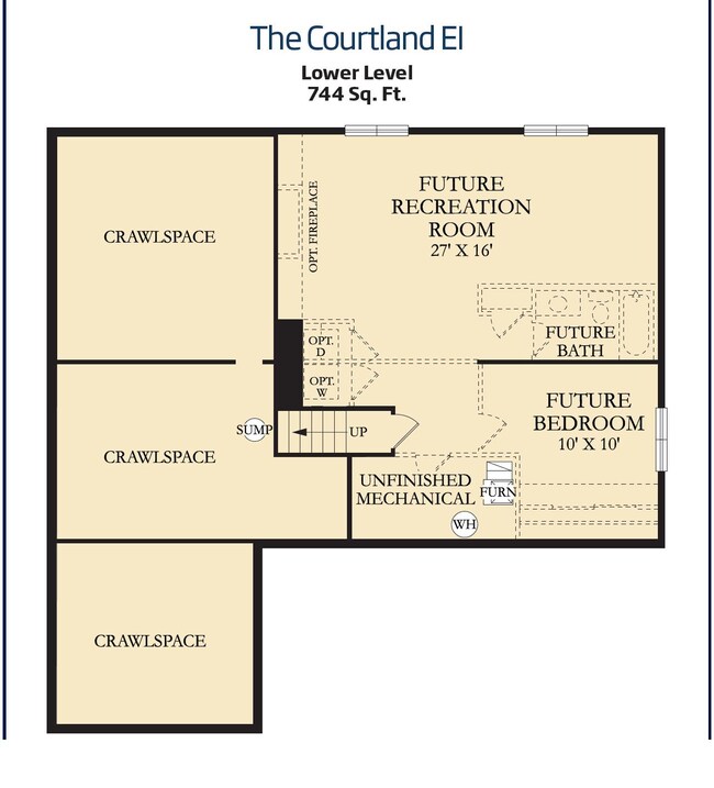 The Courland II includes the Finished Lower Level with Rec Room and Bedroom. This specific Courtland II also features the Lower Level Bathroom option.