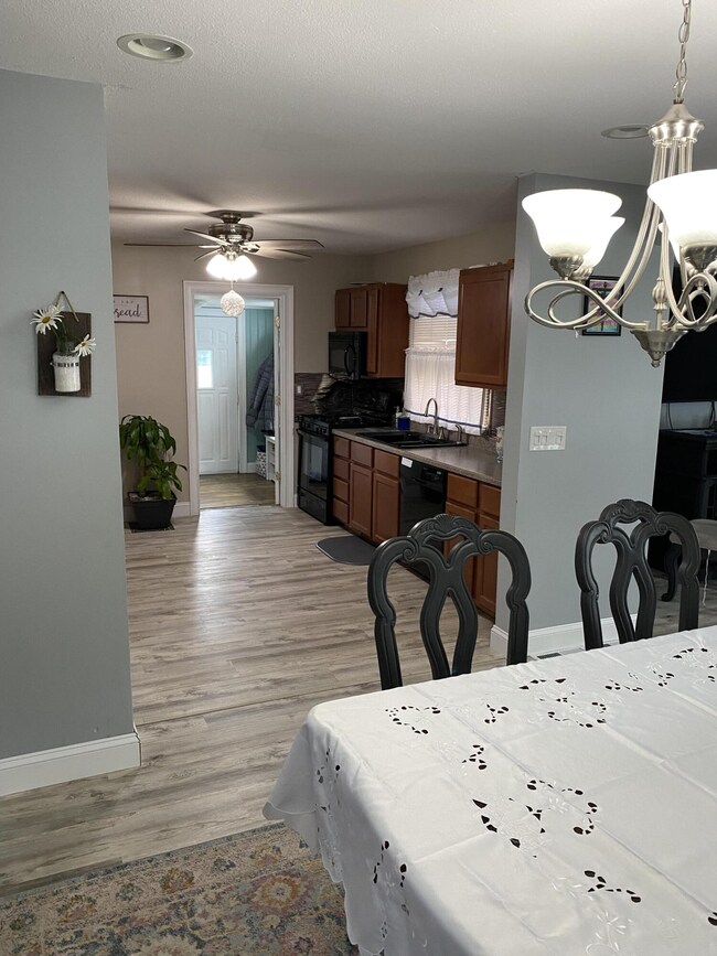 View of kitchen from dining room