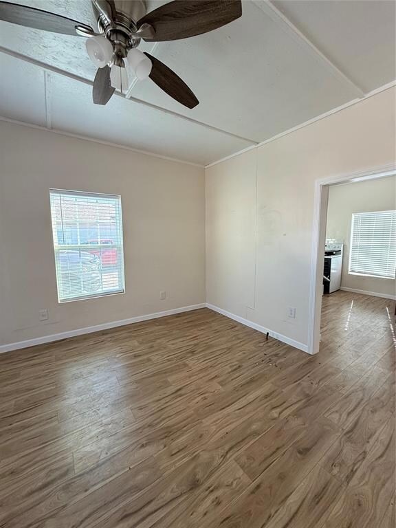 Empty room featuring wood-type flooring, ornamenta