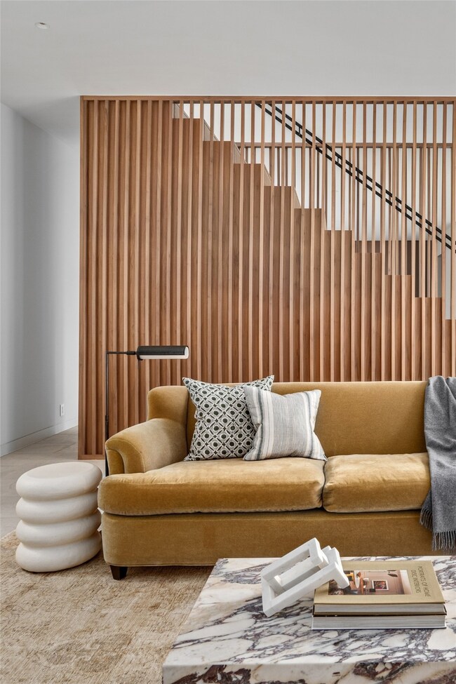 The wood slatted wall adds a modern architectural