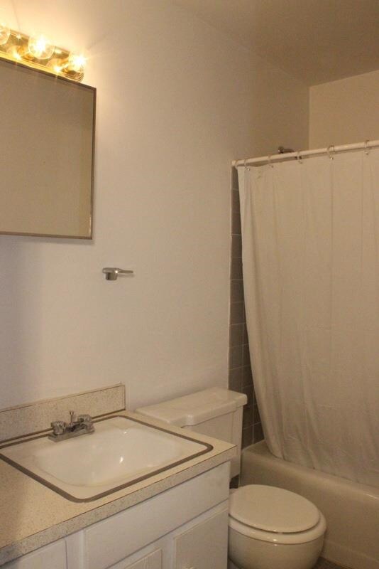 A view of the bathroom from the hallway.