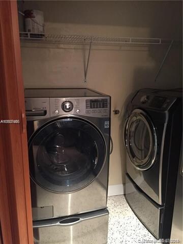 Top of the line washer/dryer in kitchen closet.