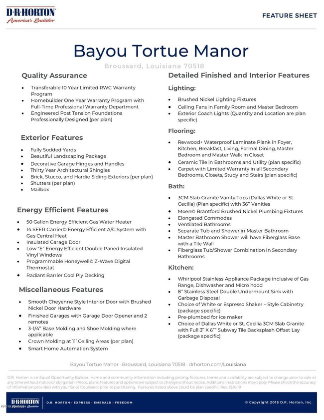 Bayou Tortue Manor Included Features 12.