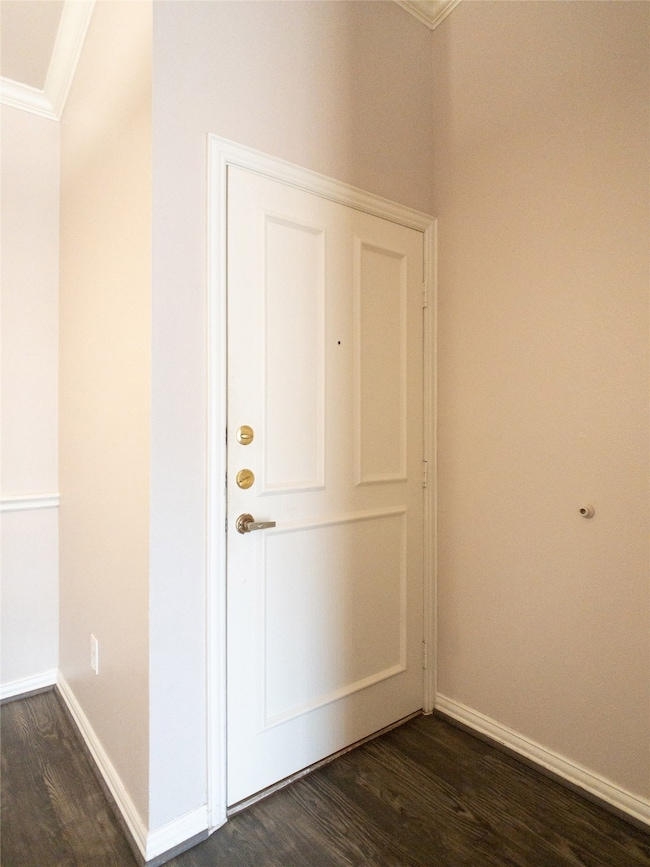 inside front entry of condo: modern faux wood flooring throughout condo, except wet areas