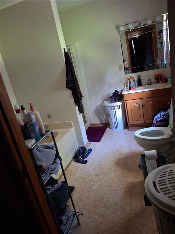 Full bathroom with a bath, vanity, and a shower stall