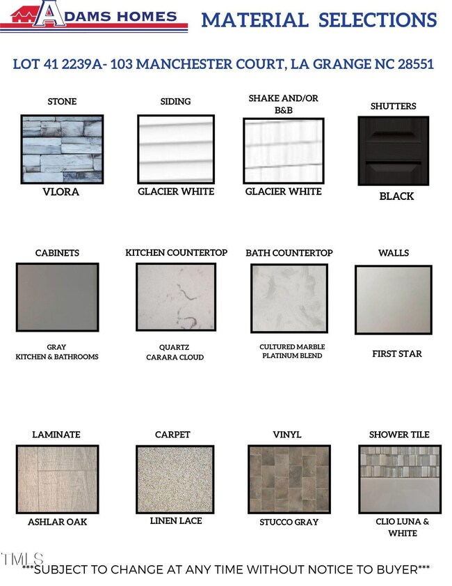 LOT 41 MATERIALS SELECTIONS