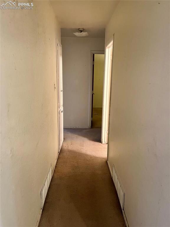 Hall featuring light carpet