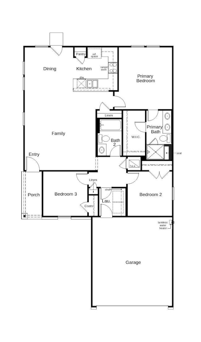 This floor plan features 3 bedrooms, 2 full baths