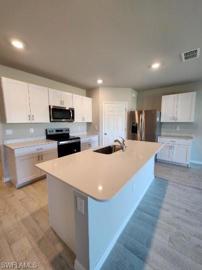 Kitchen with visible vents, a sink, light countert