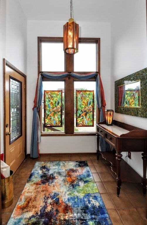 The ceramic floor accents the wonderful windows.