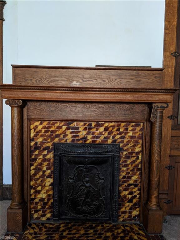 Fire place in dining room.