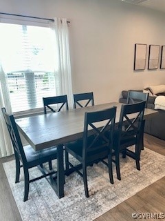 Dining area with wood finished floors