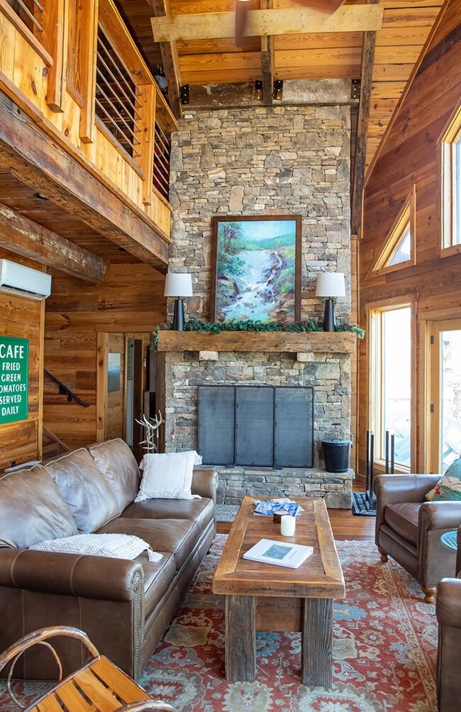 Living with wood burning fireplace