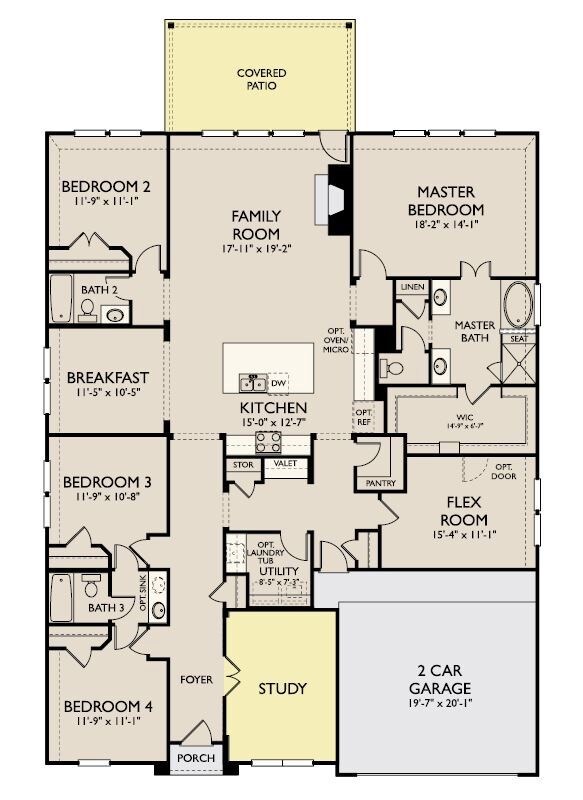 The Burleson floor plan is a spacious plan with a large master suite with dual door entry into the master bathroom leading into a grand walk in master walk-in closet. The kitchen is designed with hosting in mind and has a plethora of counter space and opens seamlessy to the family room and breakfast nook.