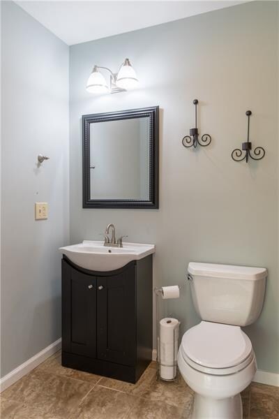 The half bath is conveniently located in the great