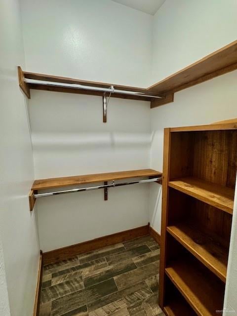Walk in closet featuring dark hardwood / wood-style floors