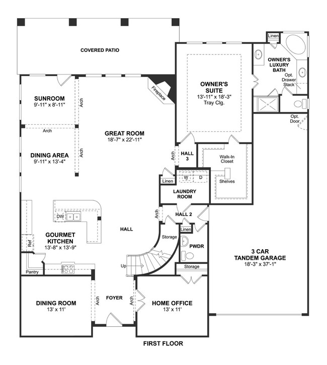 The Millie floor plan by K. Hovnanian Homes. 1st floor shown. *Prices, plans, dimensions, features, specifications, materials, and availability of homes or communities are subject to change without notice or obligation.