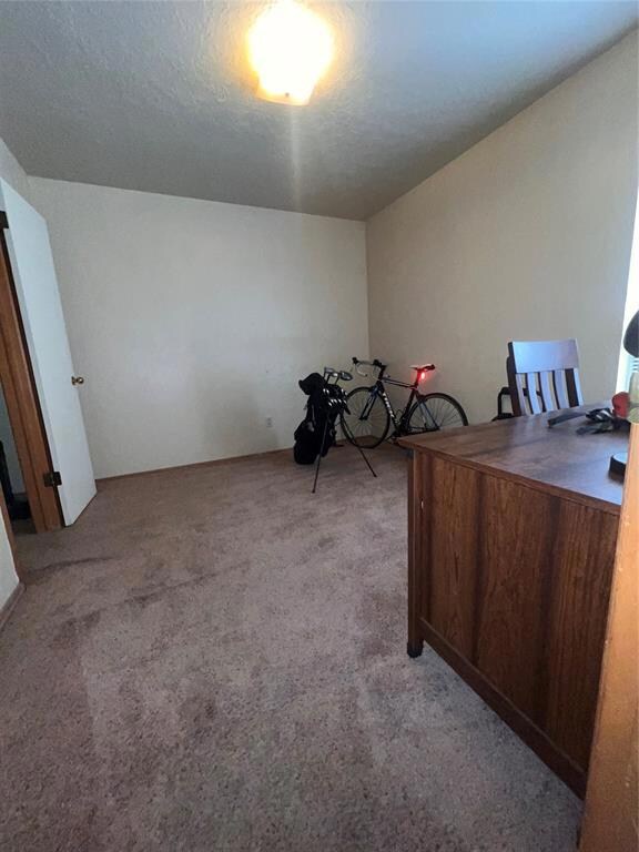 Office space with light colored carpet