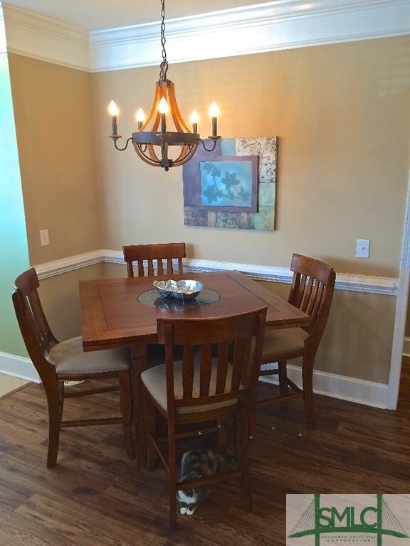 Dining area with chair rail.