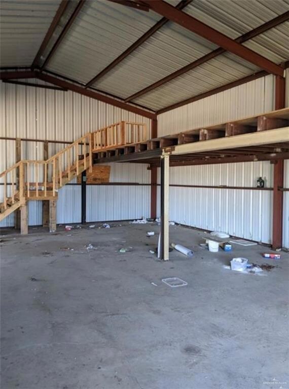 Garage with metal wall