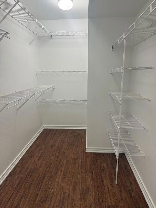 Walk in closet featuring wood finished floors
