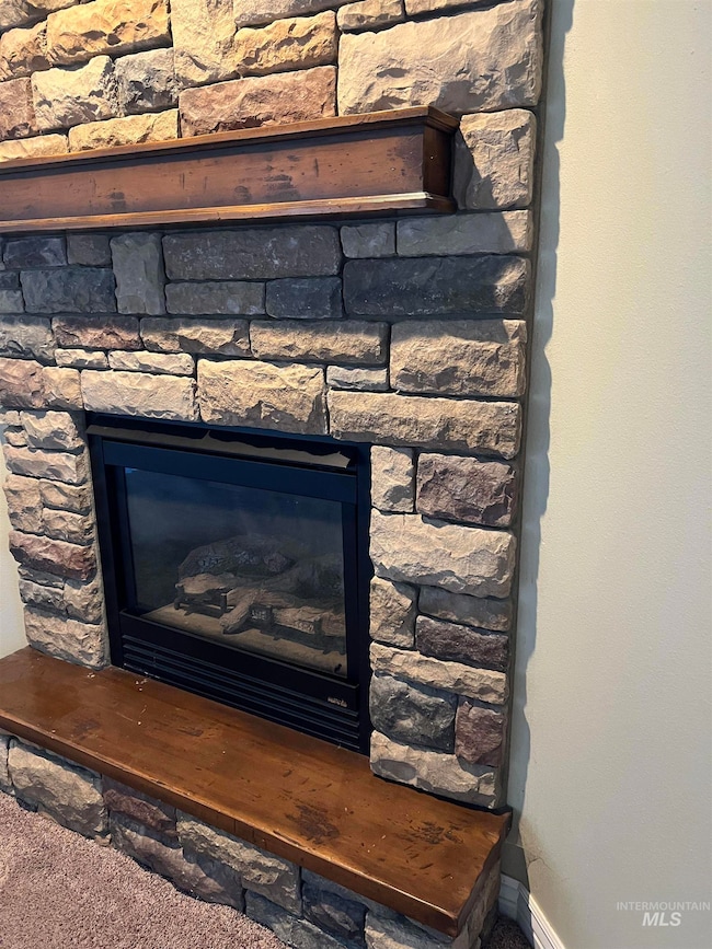 Detailed view of a stone fireplace