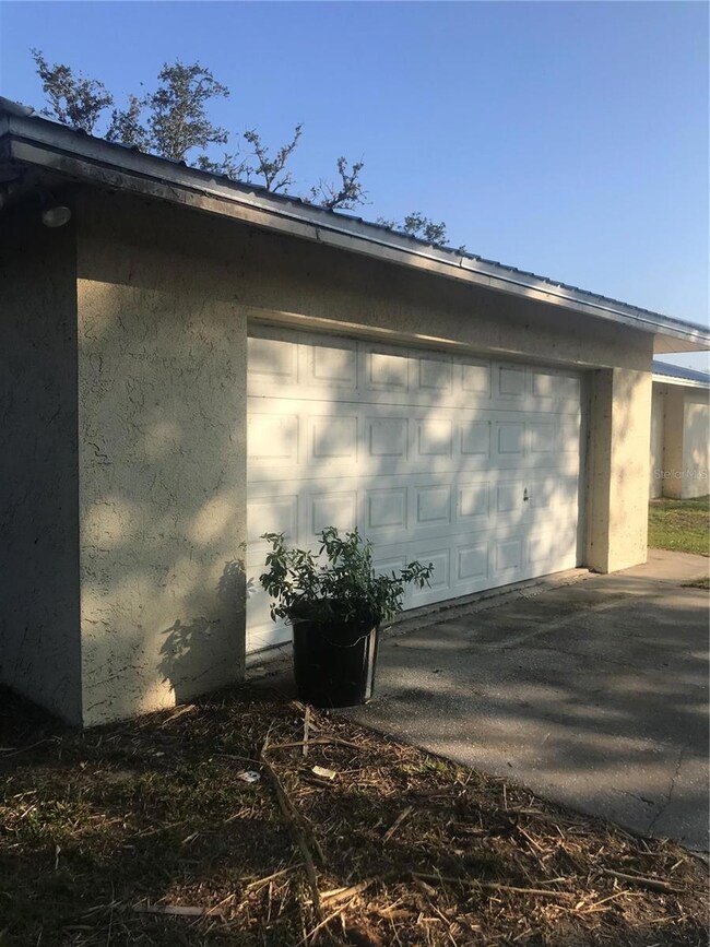 Front view of attached garage.
