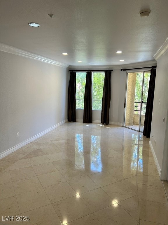 Unfurnished room with ornamental molding, plenty o