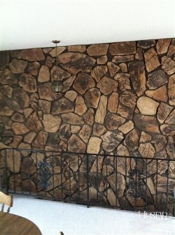 dinning room wall, stairs heading to the waklk out