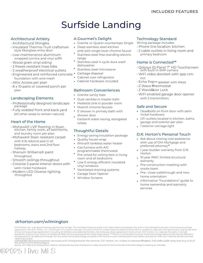 Included Features and Color Selections (