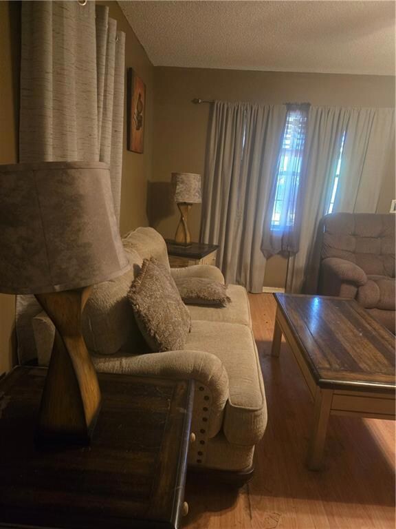 Living room featuring wood finished floors and a t