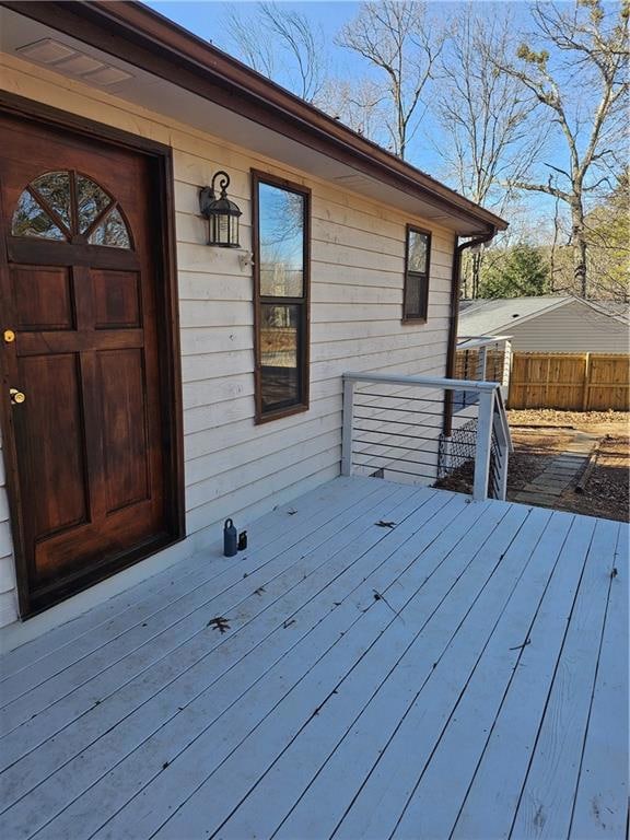 Wooden deck featuring fence