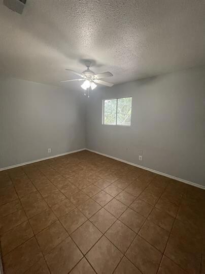 Unfurnished room featuring ceiling fan, a texture