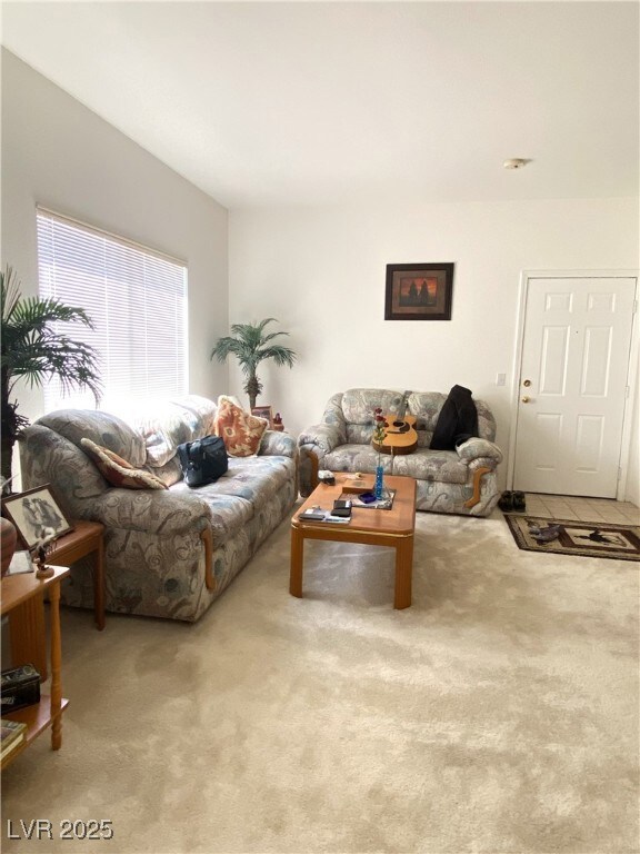 Living area featuring carpet flooring