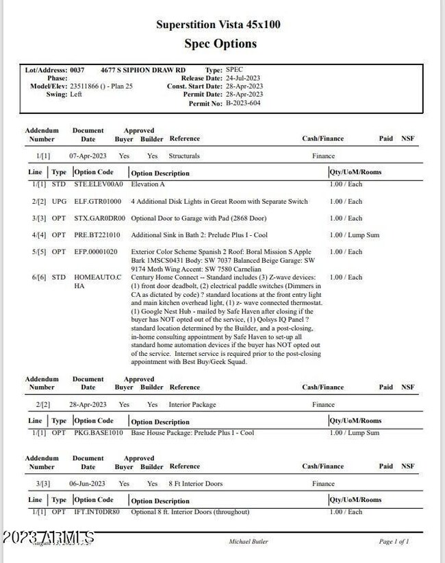 Lot 37 Specs