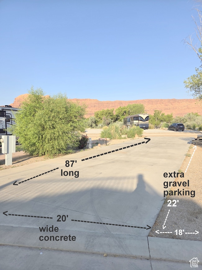 87' X 20' concrete pad, plus 18' X 22' gravel for extra parking.