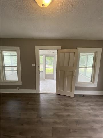 Living room view showing front door