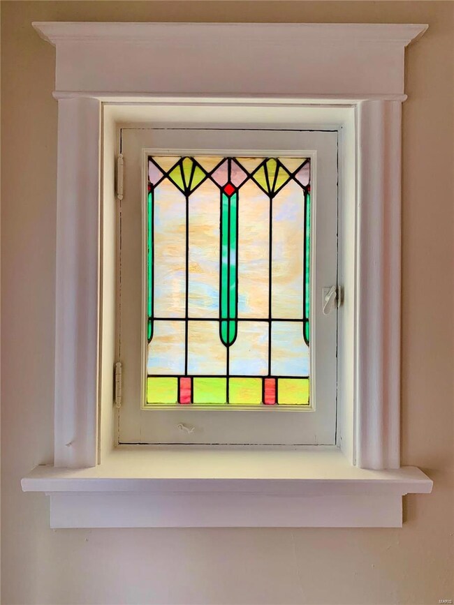 Closeup of the stained glass in the living room.
