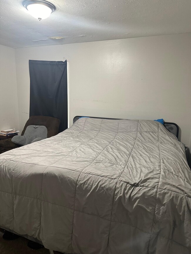 Bedroom with a textured ceiling