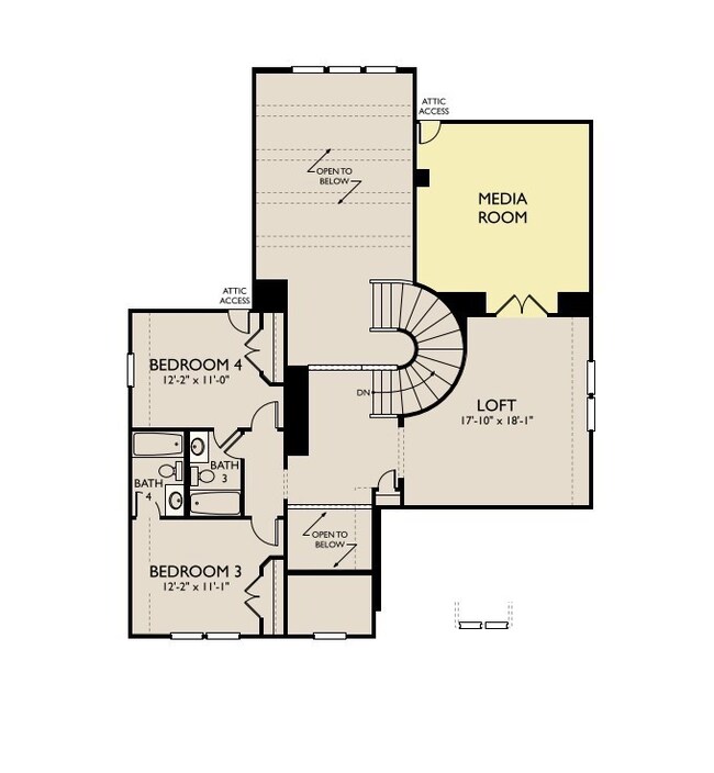 Come upstairs where you will find 2 bedrooms and media room.